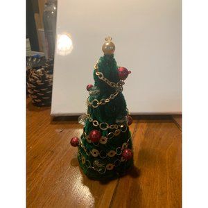 Christmas Tree 7 inch Green and Gold Chain and Crystal tree